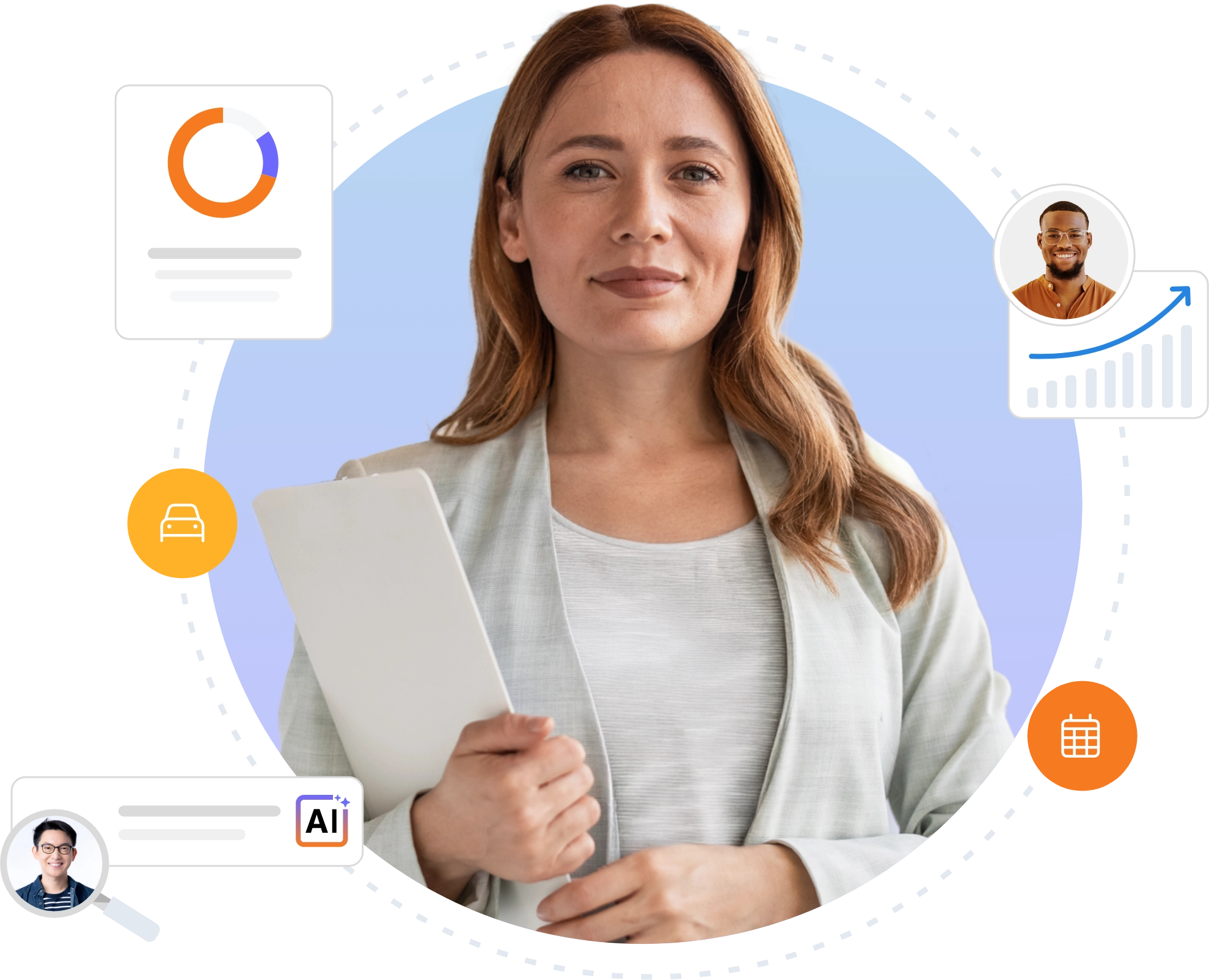 All-in-one HR system interface showcasing key HR modules on desktop and mobile